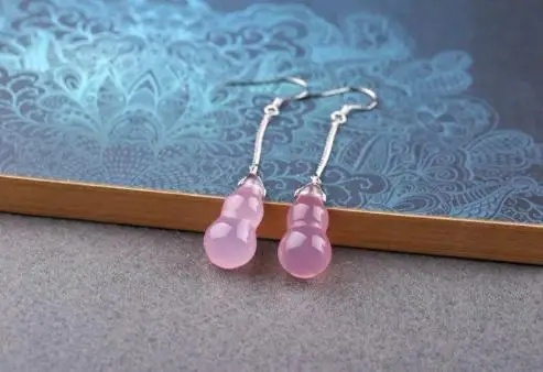 Limited edition natural JADEST earrings carved pink gourd S925 Tremella hook line jewelry for girls | Украшения и аксессуары