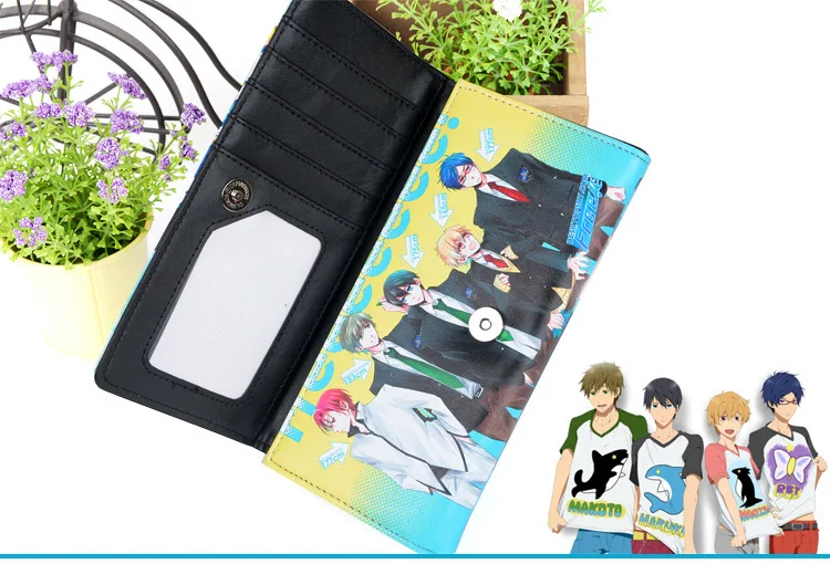 Аниме бесплатно! iwatobi плавать клуб длинный стиль PU кошелек w/Haruka/Makoto/Nagisa/Matsuoka