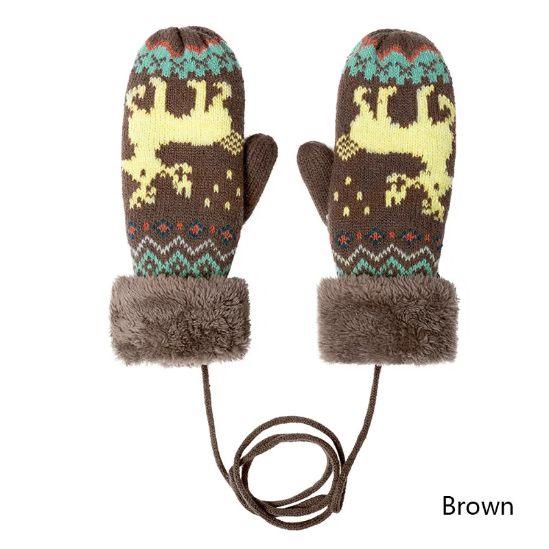 Brown Модные толстые женские перчатки, теплые женские вязаные хлопковые зимние перчатки, Женские варежки, аксессуары, подарок для девочек - Цвет: Brown