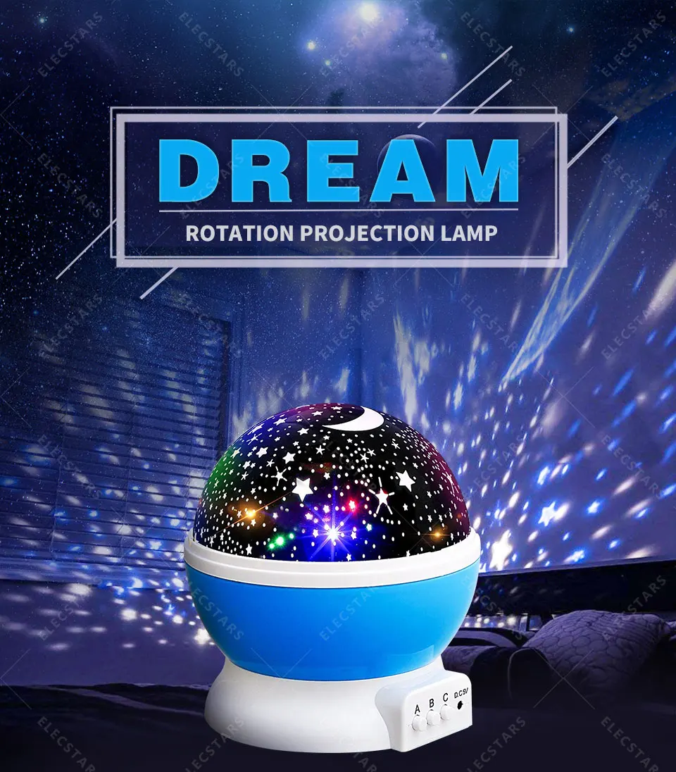 Elecstars LED Night Light Atmosphere lamp gift Star Projector Lamp Rotating Battery USB Romantic Starry Sky Projector Best Gift