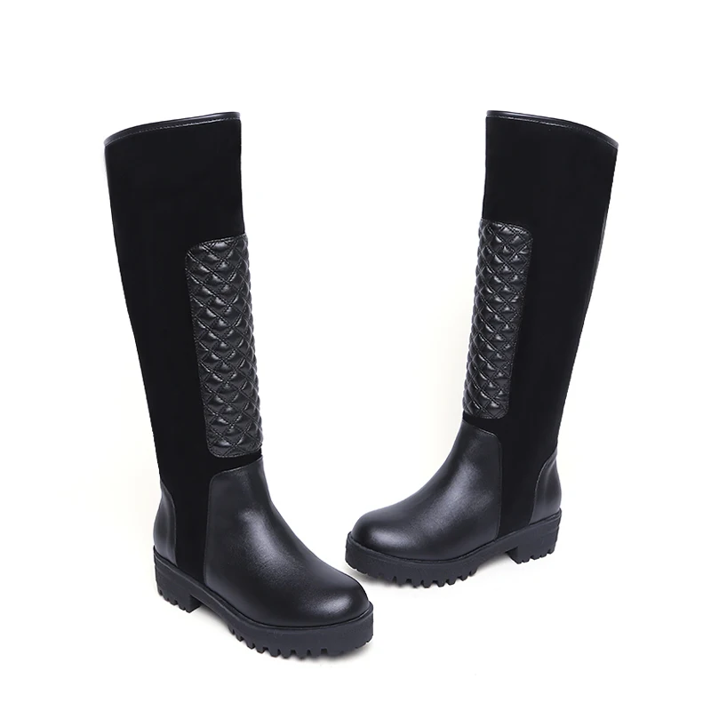 Женские зимние ботинки с высоким голенищем из натуральной кожи на низком толстом