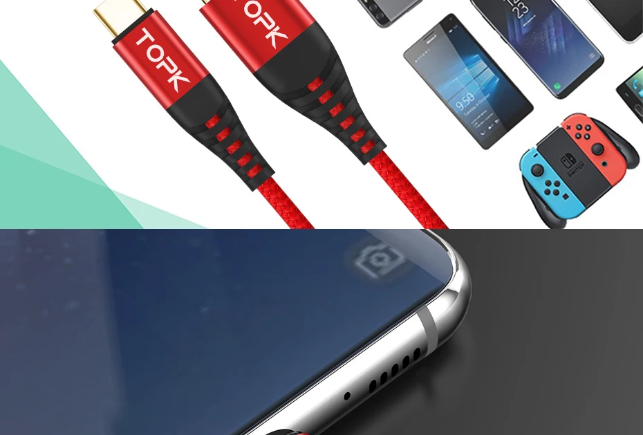 Кабель TOPK AN42 3A Quick Charge 3,0 usb type C для Xiaom Redmi Note 7, кабель type-C для быстрой зарядки samsung S9 S10 Plus, USB C