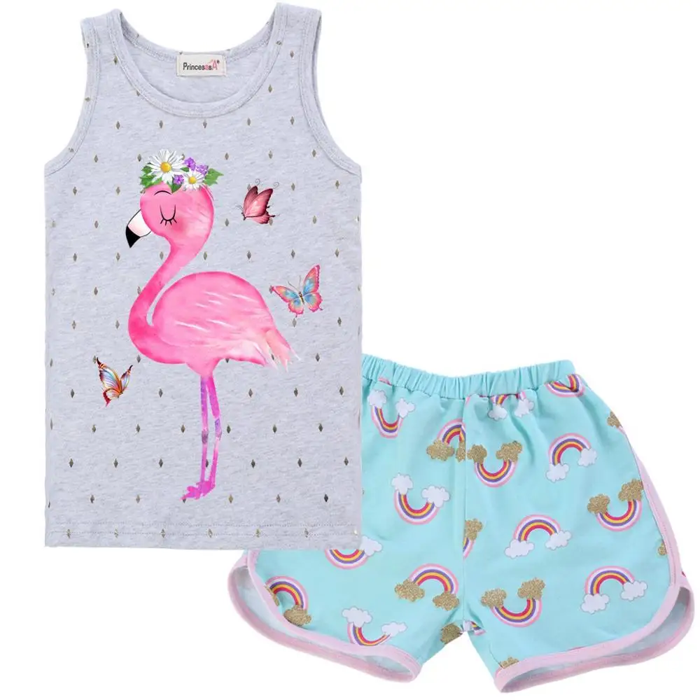 6X1-T27-6Y1 Baby Girls Clothes Flamingo Summer Children Clothes Shirt Shorts 2PCS Set Girls Clothing Sets Kids Suit Toddler Boy Clothes - Цвет: 6X1-T27-6Y1