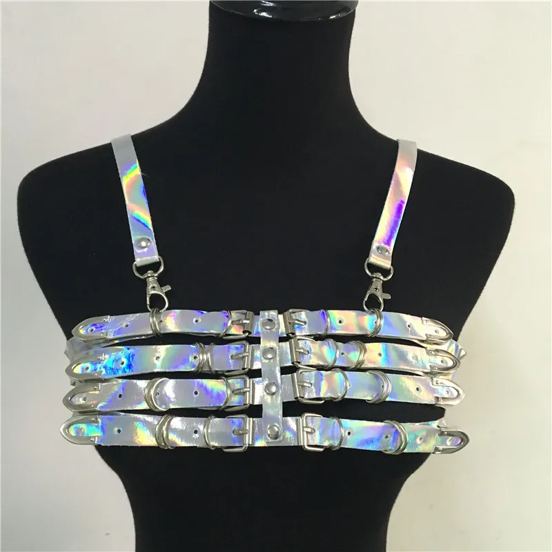 FestivalQueen сексуальная блестящая Лазерная PU укороченная майка с металлической цепочкой Мини Юбки наборы для женщин голографическая открытая спина ночной клуб комплект из 2 предметов - Цвет: silver top