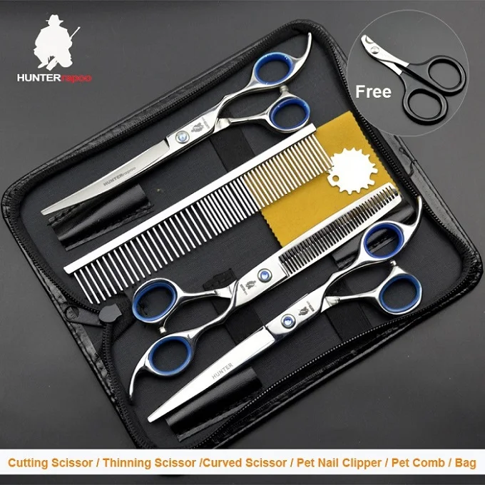 full set with bag 30% Off HT9138 7 дюймов Pet Уход за лошадьми ножницы для собак и кошек стрижка истончение изогнутые ножницы для домашних животных, ножницы для стрижки волос - Цвет: full set with bag
