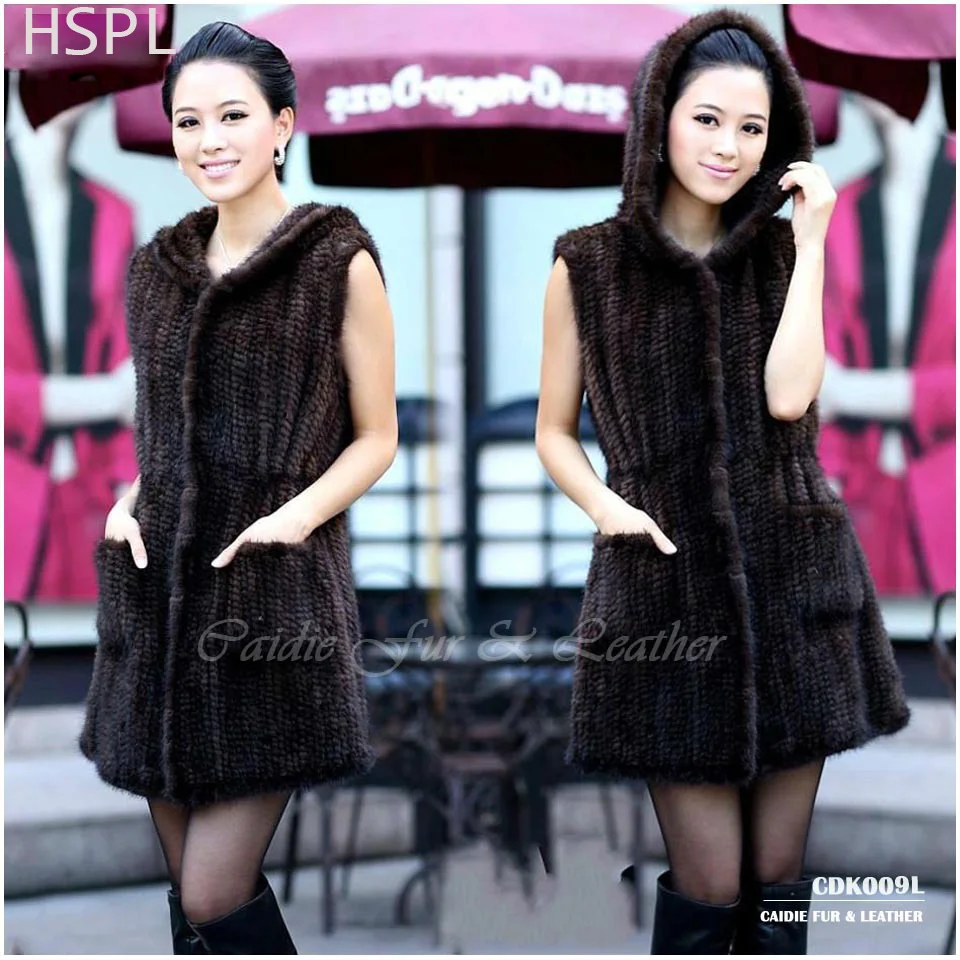 HSPL 2017 самый модный длинный стильный вязаный жилет из меха норки для женщин