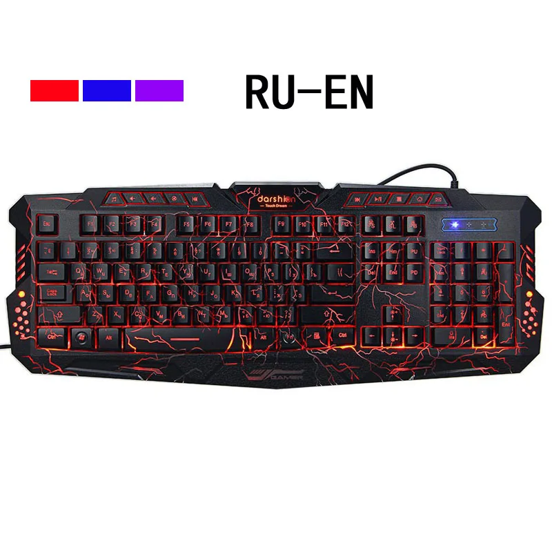 backlit russianenglish gaming keyboard crack gaming mouse 6 buttons breathing light colorful mice free global shipping