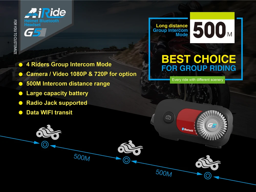 2 шт AiRide G5Pro 500m 4 Rider группа домофон MP3 HD 1080P видео рекордер камера мотоцикл Bluetooth домофон шлем гарнитура