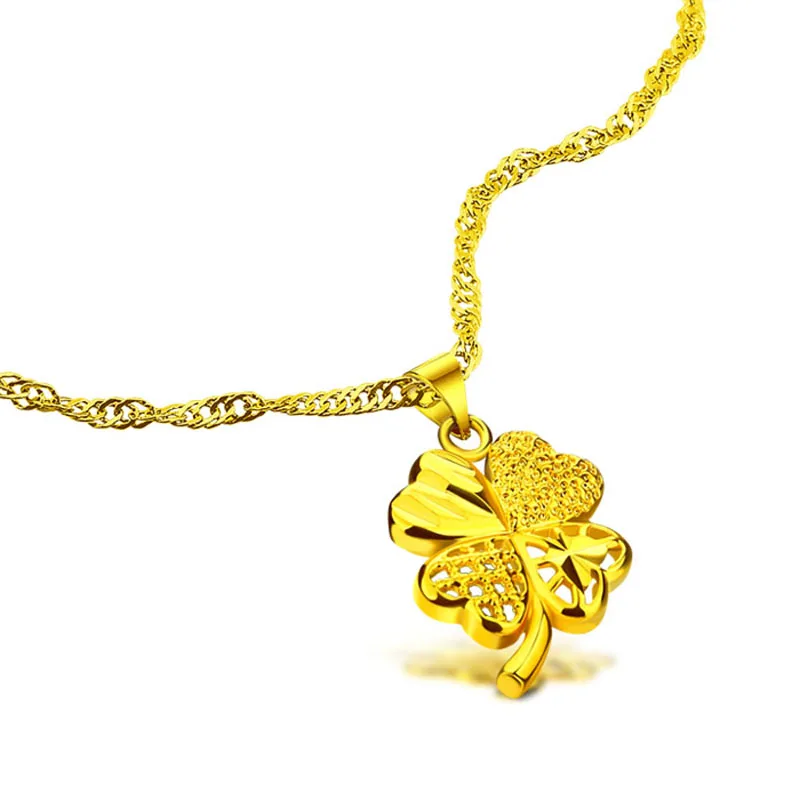 

jewelry accessories 24K Colors Leaf clover Pendant Necklace Gold Colors Bijoux Collier Elegant Women Lucky jewelry birthday gift