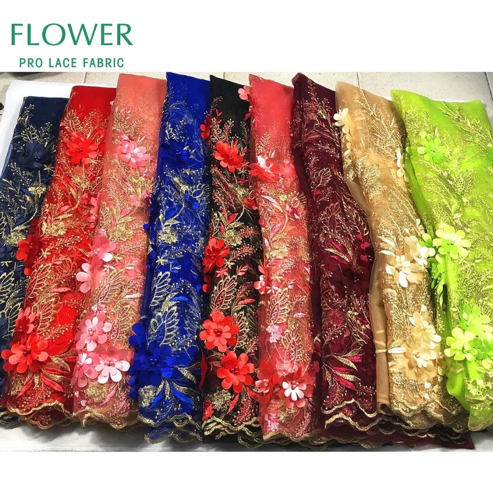 

Latest 3D Flower Applique Mesh Lace Fabric With Beaded French Nigerian Embroidery Laces For Noble Wedding Dress 2019 Lace Fabric