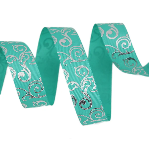 Blue Green 10 ярдов/партия) 25 мм белое серебро горячее тиснение корсажная лента подарок свадебные ленты - Цвет: Blue Green