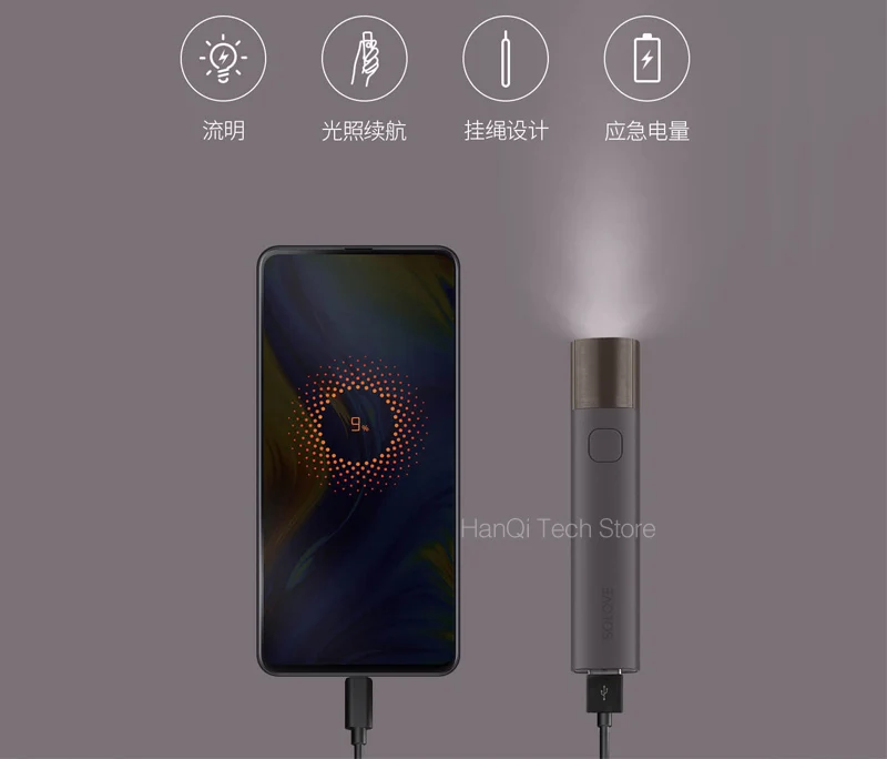 Xiaomi Solove X3 USB Перезаряжаемый яркий EDC фонарик 3000 мАч Внешний аккумулятор портативный мини светодиодный фонарь для велосипеда