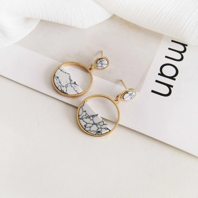 Aretes de mujer Bijoux Femme Round Beautiful Aesthetic Marble Exquisite Vintage Geometric Handmade Drop Earrings 2018 | Украшения и