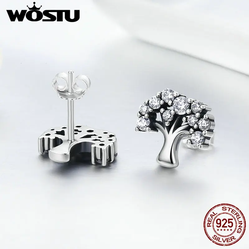 Женские серьги пусеты WOSTU из стерлингового серебра 925 пробы с прозрачным фианитом