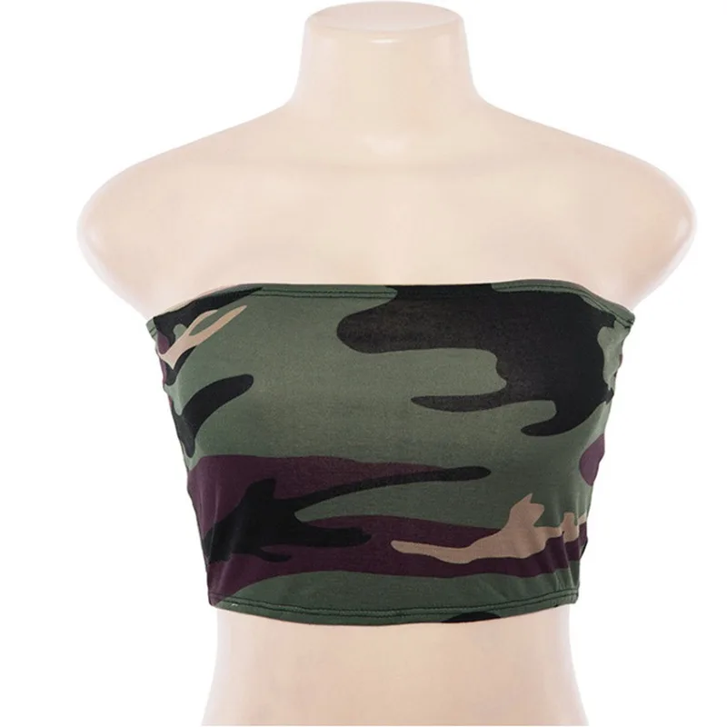 Зеленый Fashion Strapless Top Camouflage Womens Tube Tops Sexy Bandeau Boob Ladies Summer Tops Sexy Backless Tube Tops - Цвет: Зеленый
