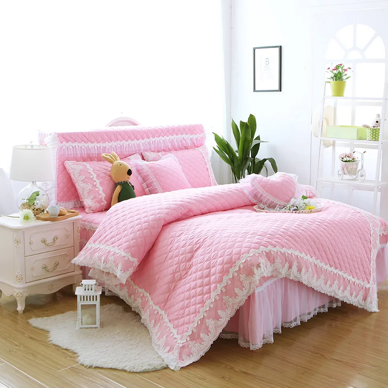 Princess bedding set thicken quilted duvet cover Korean style bed linen 100% cotton freshness skirt | Дом и сад