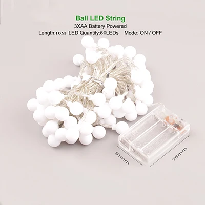 10M 80LEDs Светодиодный фонарь-фея на батарейках, 20 теплых белых шаров, гирлянда, водонепроницаемая, IP44, Садовая, Рождественская гирлянда, украшения - Испускаемый цвет: 10M 80LEDs