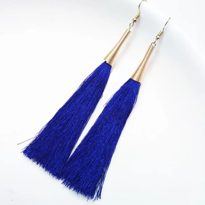 dark blue Популярные длинные серьги с ниспадающими кисточками, женские модные ювелирные изделия, Золотые Металлические Висячие серьги для подарков - Окраска металла: dark blue