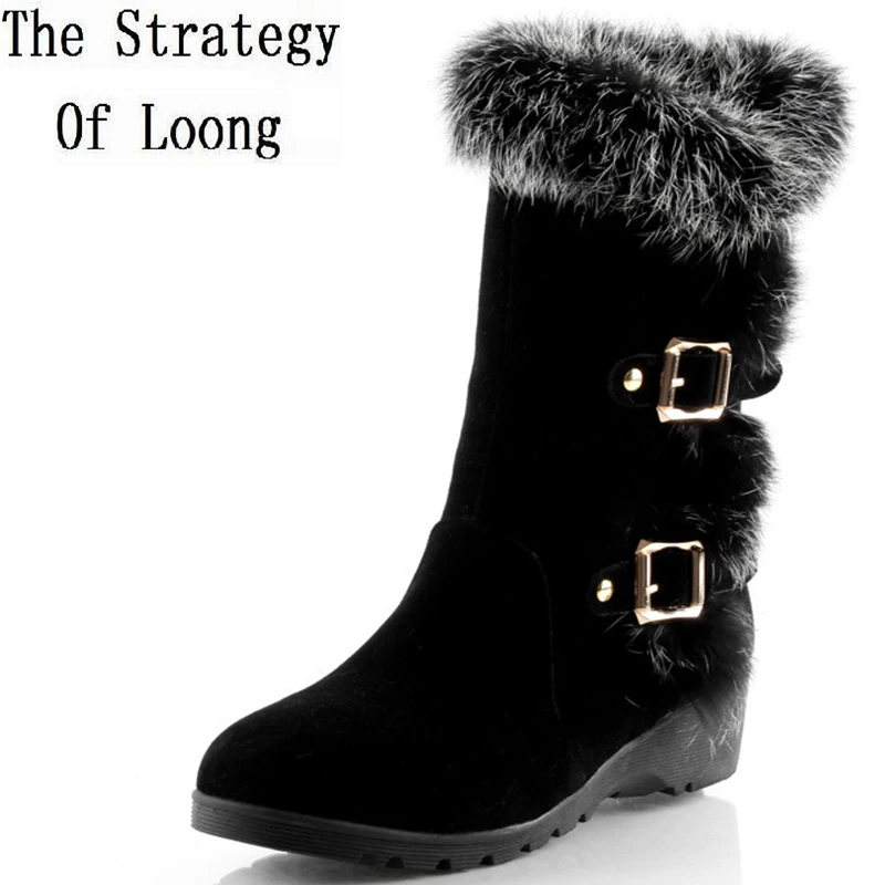 2020 Новое поступление зимняя женская обувь на танкетке нубук кроличьем меху с