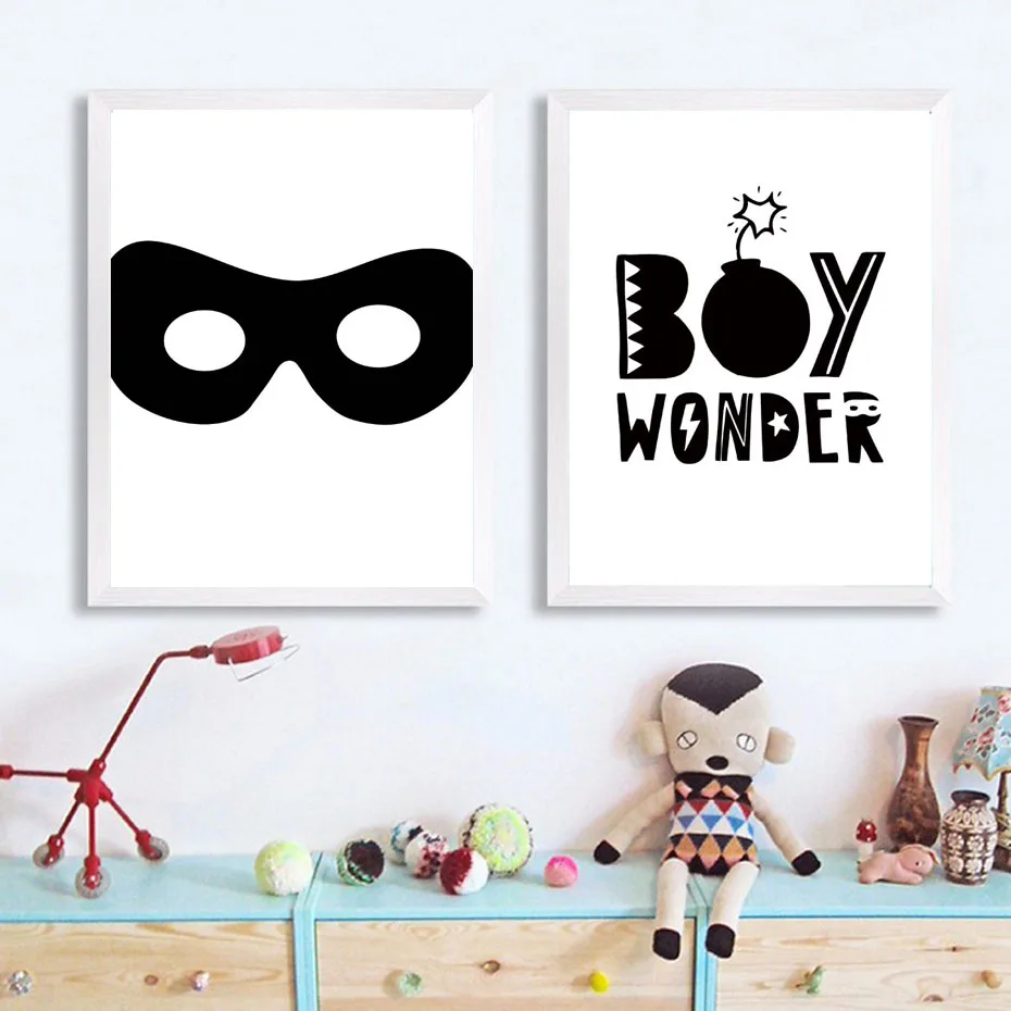 Robin the boy wonder symbol wall art painting superhero black and white canvas posters prints for kids room home decor | Дом и сад