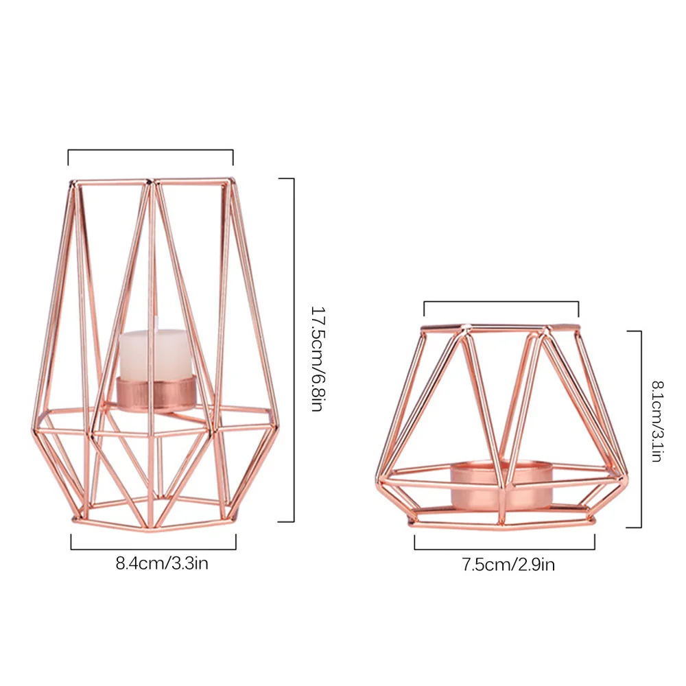 Rose gold 2pcs Подсвечник в скандинавском стиле из кованого железа, геометрический металлический подсвечник, подсвечники, подставка, обеденный стол, свадебные украшения - Цвет: Rose gold 2pcs