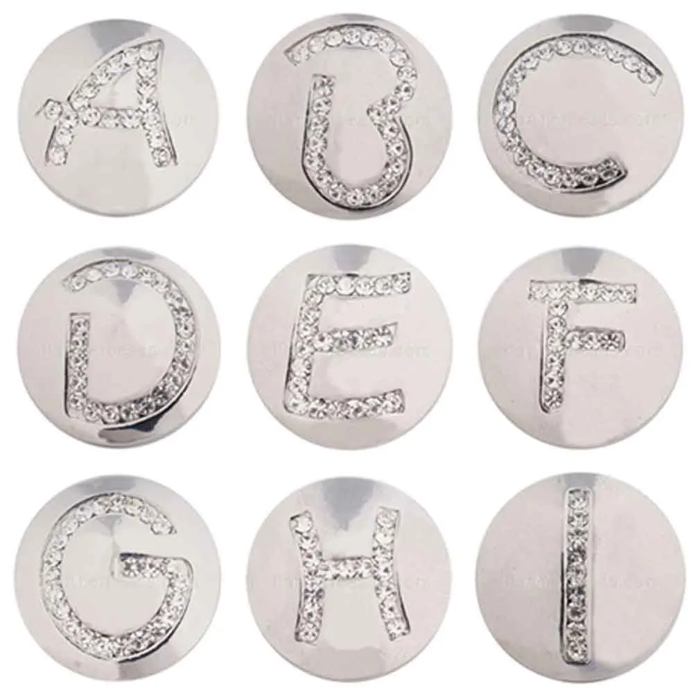 New arrival English words A-S alphabets snap button jewelry 18mm rhinestone snaps fit for bracelets KC5215 | Украшения и