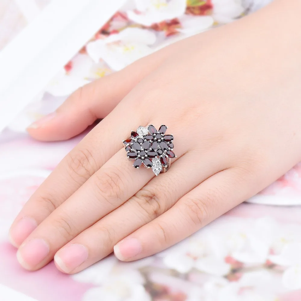 Hutang 5.26ct кластер гранат женское кольцо Твердые 925 пробы серебро натуральный красный драгоценный камень кольца изящные элегантные ювелирные изделия для подарка