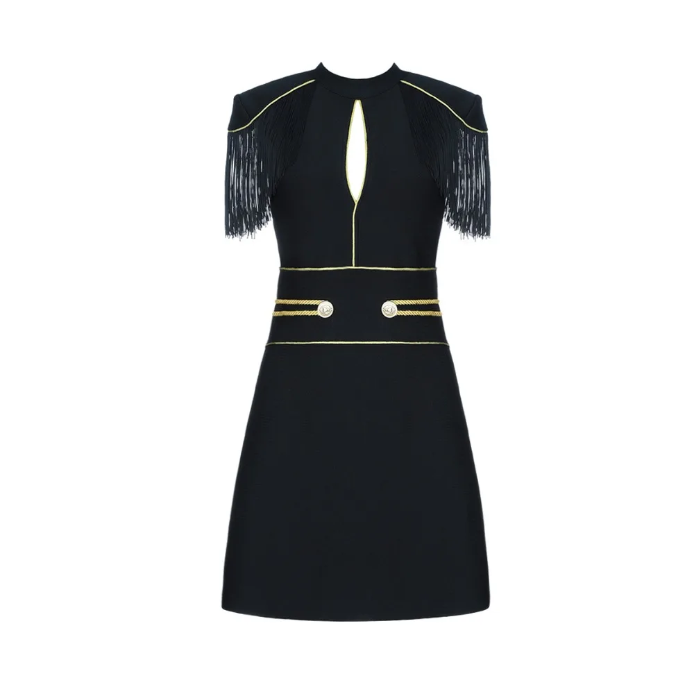 Высококачественное черное Бандажное платье трапеция золотого цвета с