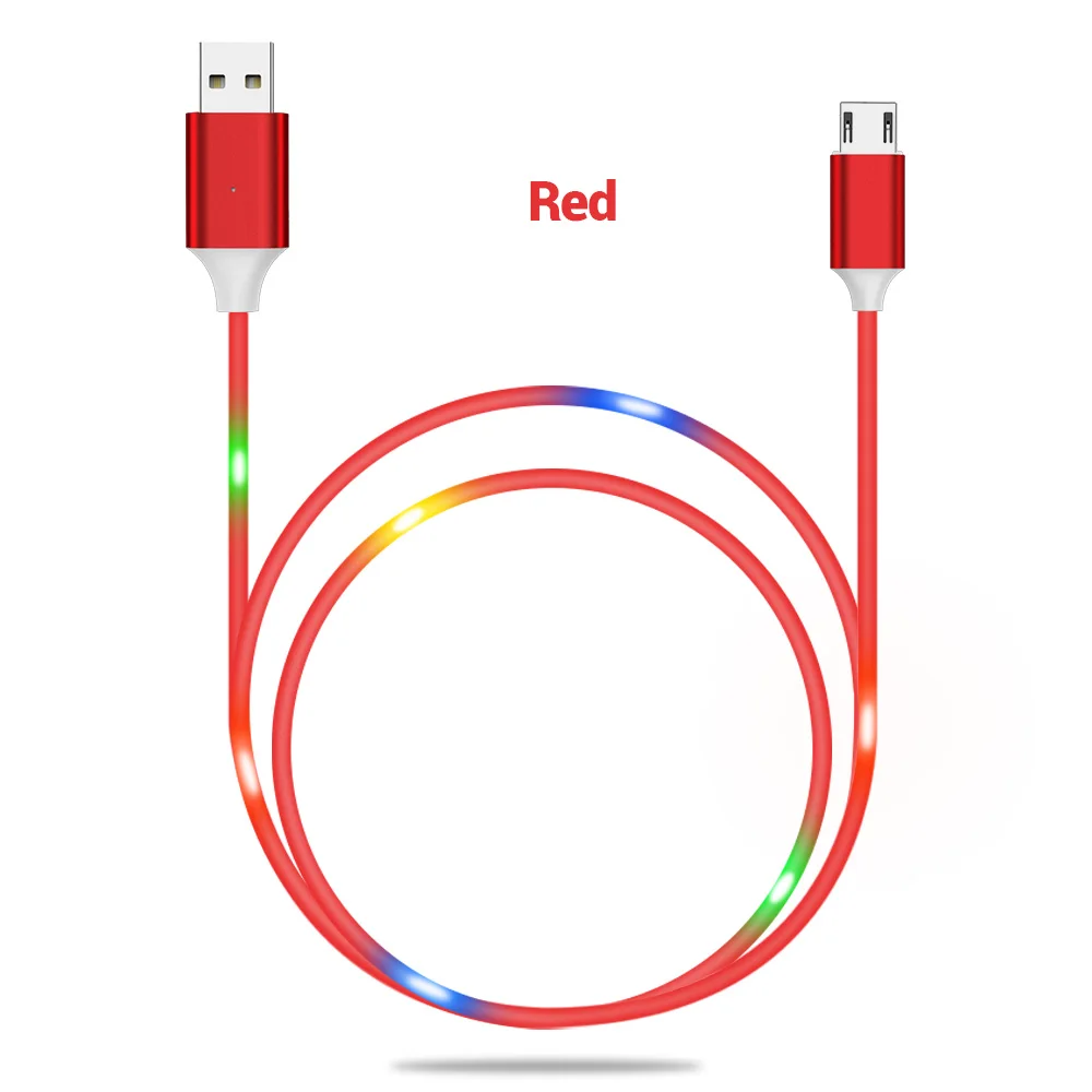 KISSCASE Micro USB Cable LED Light Voice Control Cable Fast Charge 1m Android Mobile Quick Charging Cord Phone Data Line Cable - Цвет: Red micro