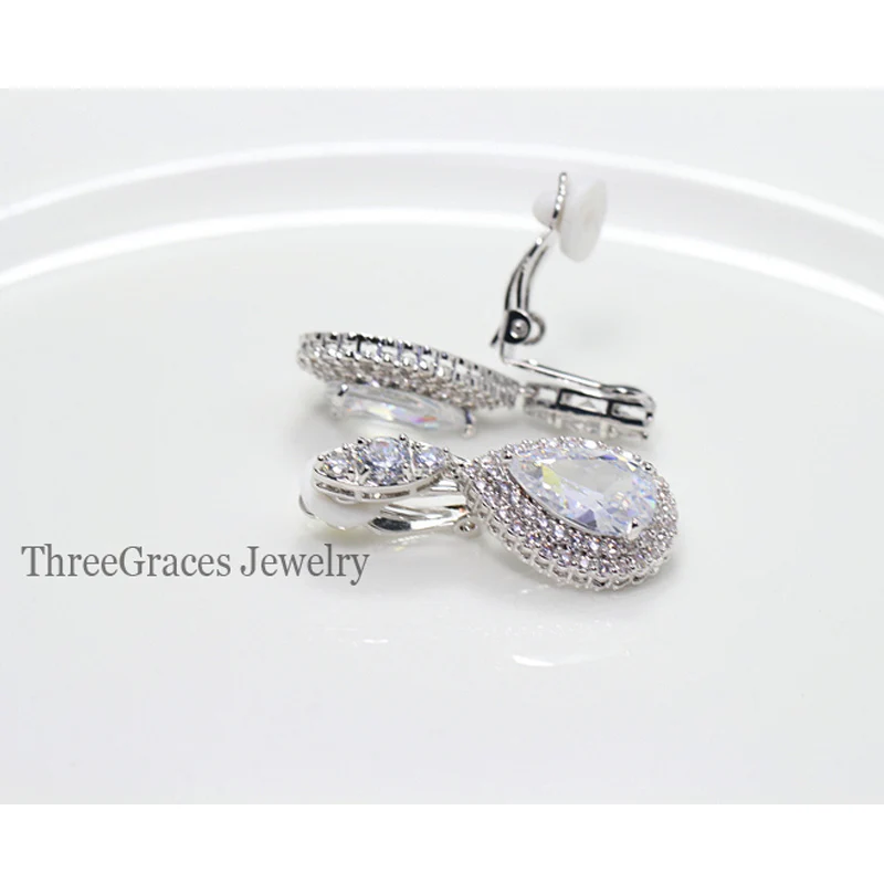 ThreeGraces Роскошные без проколов уши стиль капли воды кубический цирконий кристалл