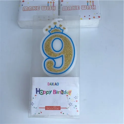 9-gold blue 1 шт 0-9 номер мультфильм корона Золотая свеча мальчик/девочка ребенок душ Дети День рождения праздничный торт свечи-цифры подарок - Цвет: 9-gold blue