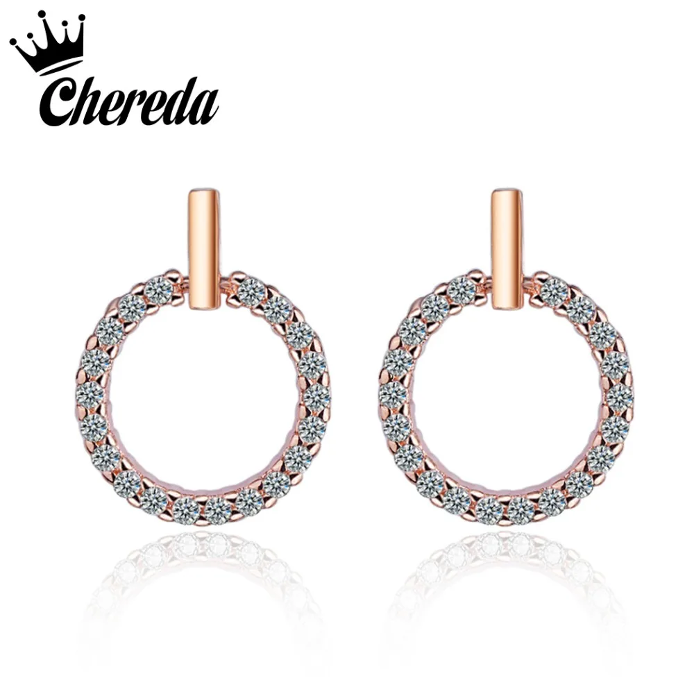 

Chereda Romantic Style Stud Earrings For Women Gold Round Shape Classic Earring Wedding Party Jewelry Birthday Gift
