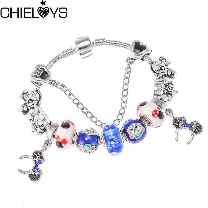 9 CHIELOYS, красивые синие муранские стеклянные бусины, цепочка-змейка, очаровательный браслет, подходит для оригинала, сделай сам, брендовый браслет для детей, подарок, ювелирное изделие - Окраска металла: 9