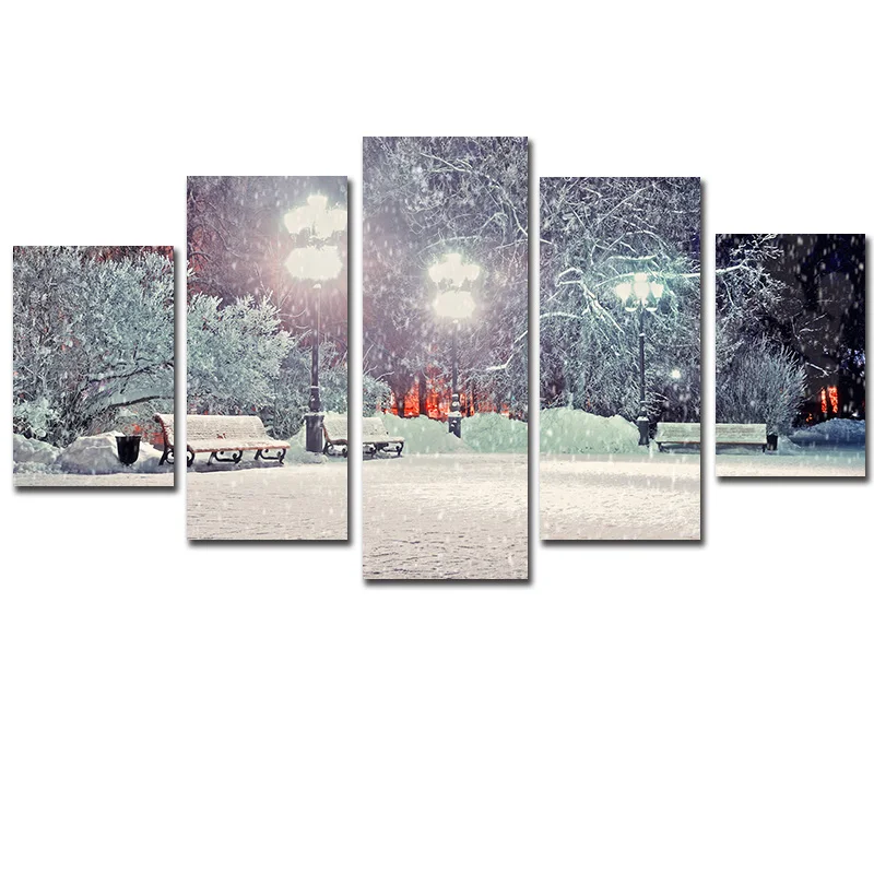 Зимние холщовые картины 5 шт. настенные художественные масляные принты стиль