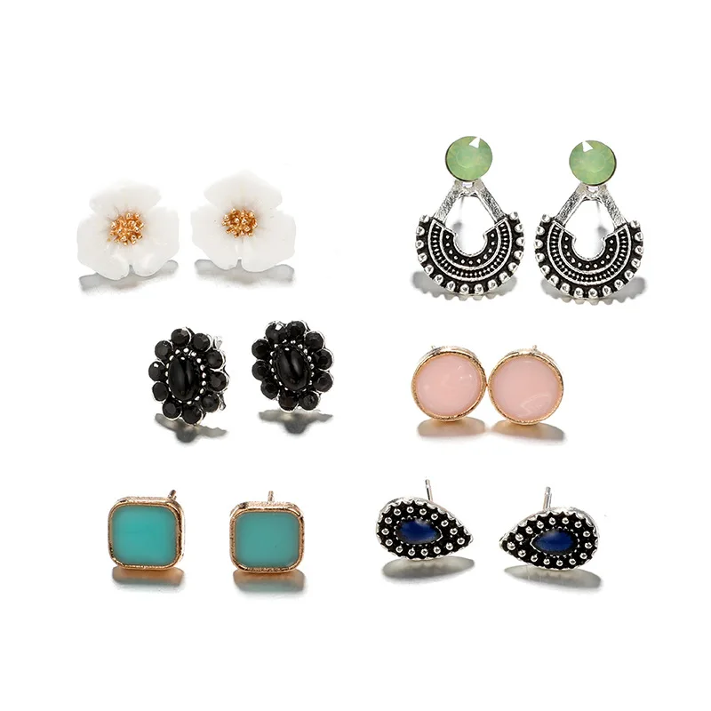 Женские серьги гвоздики в винтажном стиле с геометрическим узором модные