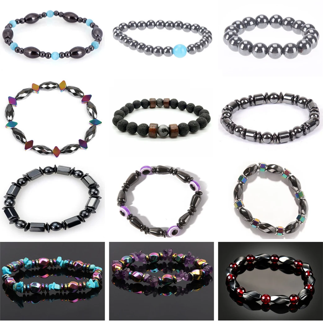 

Magnetic Weight Loss Bracelet Hematite Round Beads Stretch Bracelet For Men And Women Anti-Fatigue Therapy Bracelets
