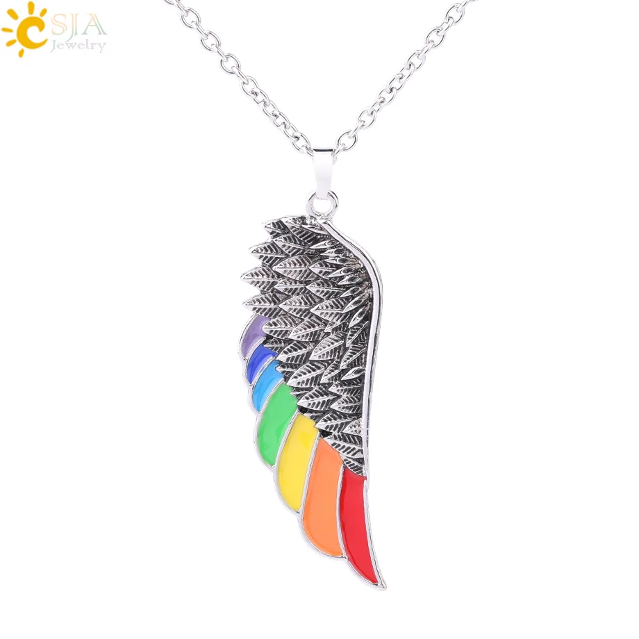 Necklace B CSJA, ожерелье из нержавеющей стали с крыльями ангела для мужчин и женщин, радужные эмалированные бусины, винтажное ожерелье, Европейская мода, очаровательное ювелирное изделие F637 - Окраска металла: Necklace B