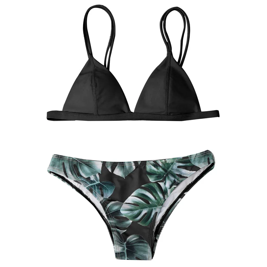 Женские летние купальники бикини однотонные красные синие оранжевые черные топ