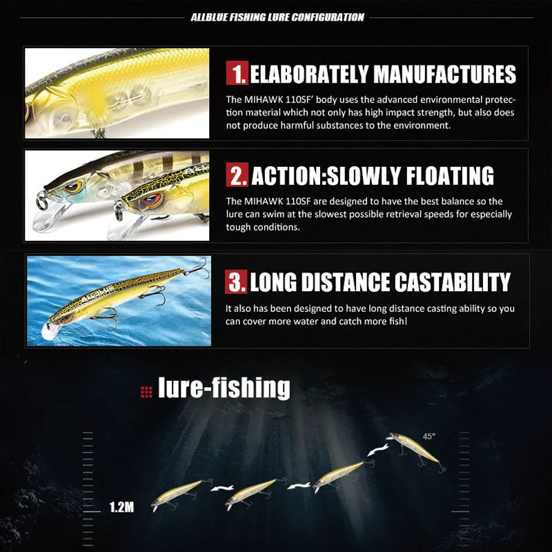 ALLBLUE Jerkbait 110SF жесткая приманка 14 1 г 110 мм тугая воблер искусственная Реалистичная