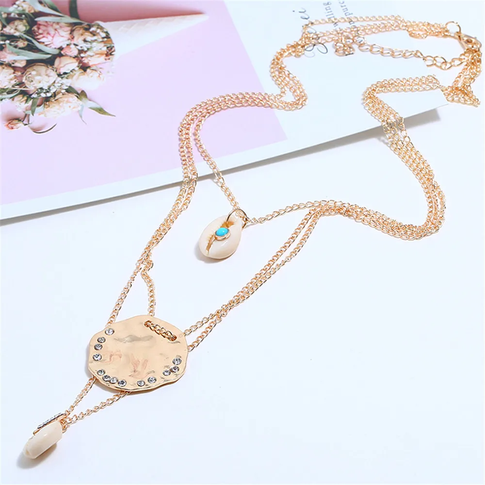 CRLEY золотой цвет богемы многослойное ожерелье ракушка цепь монета кулон