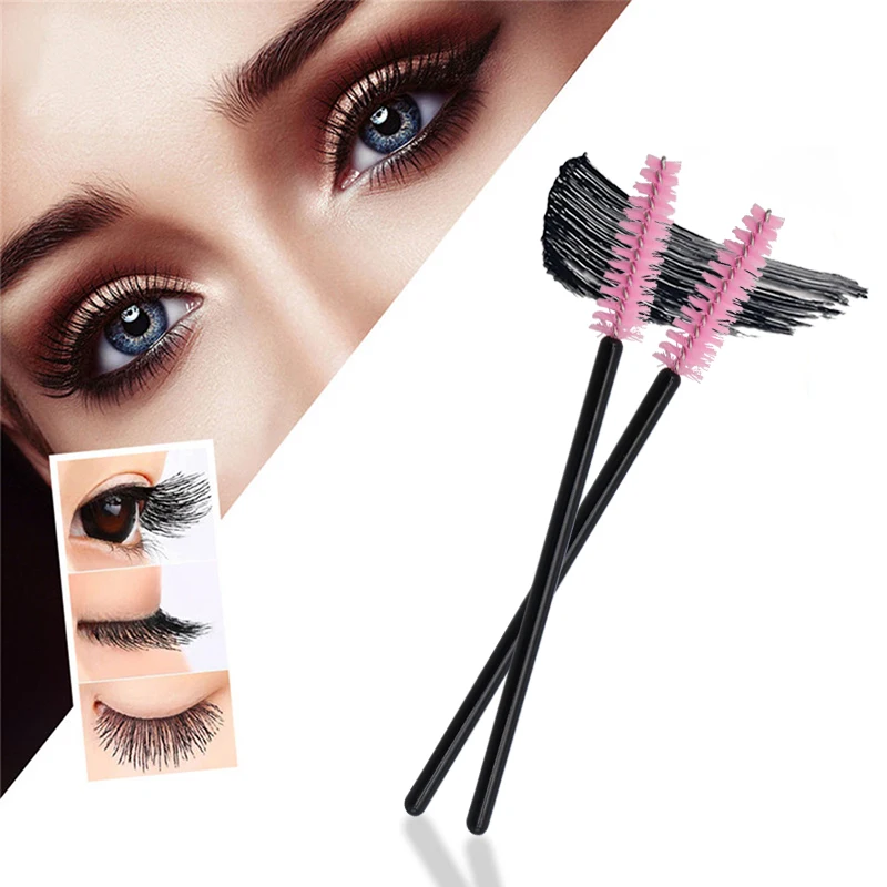 500 pcs Black Handle Pink Brush Lash Makeup Mascara Wands Applicator Spoolers Disposable for Eyelashes | Красота и здоровье