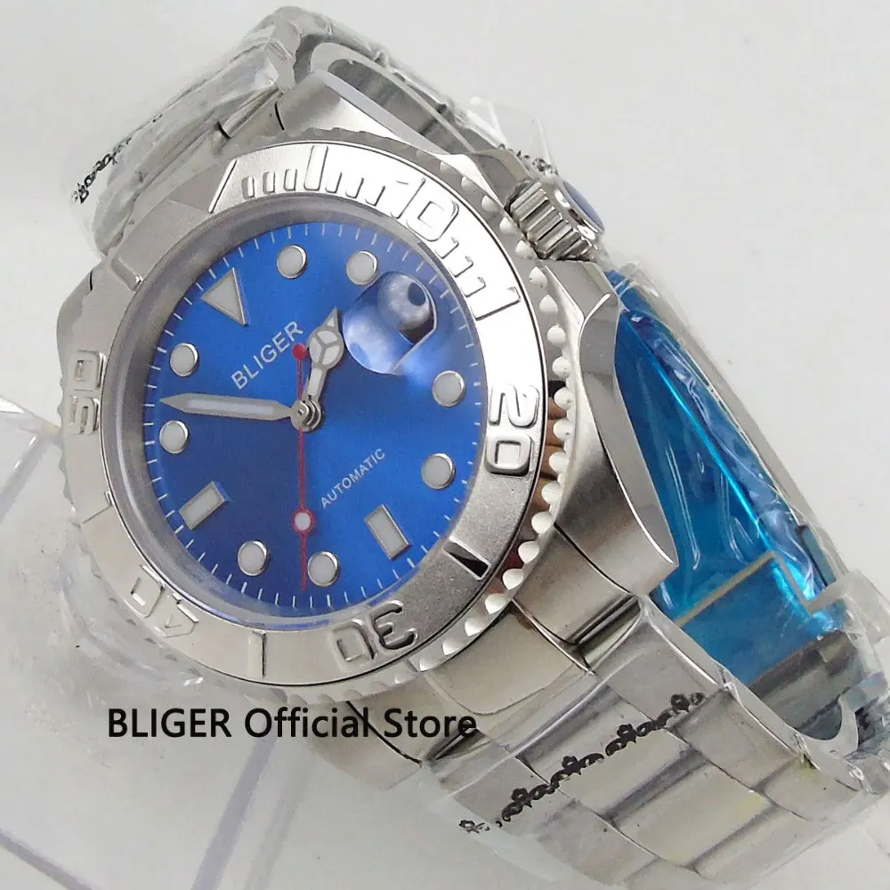 

Мужские часы с синим циферблатом BLIGER 40 мм, светящиеся отметки, сапфировое стекло MIYOTA, автоматические наручные часы для мужчин