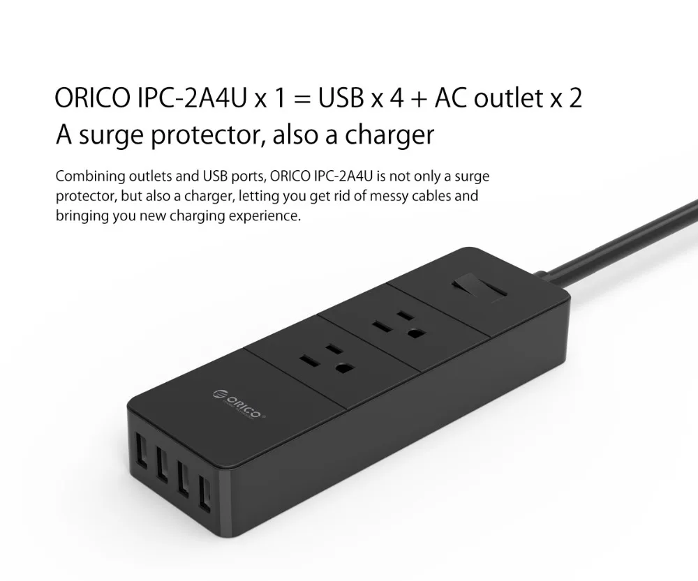 ORICO 2 AC Outlet Защита от перенапряжения с 4 USB штепсельной вилкой США супер зарядный