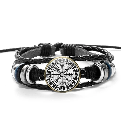 SONGDA винтажный браслет Viking Vegvisir Compass для мужчин нордические руны символ Одина амулет кожаный браслет ручной вязки драгоценный камень браслет - Окраска металла: Style 7