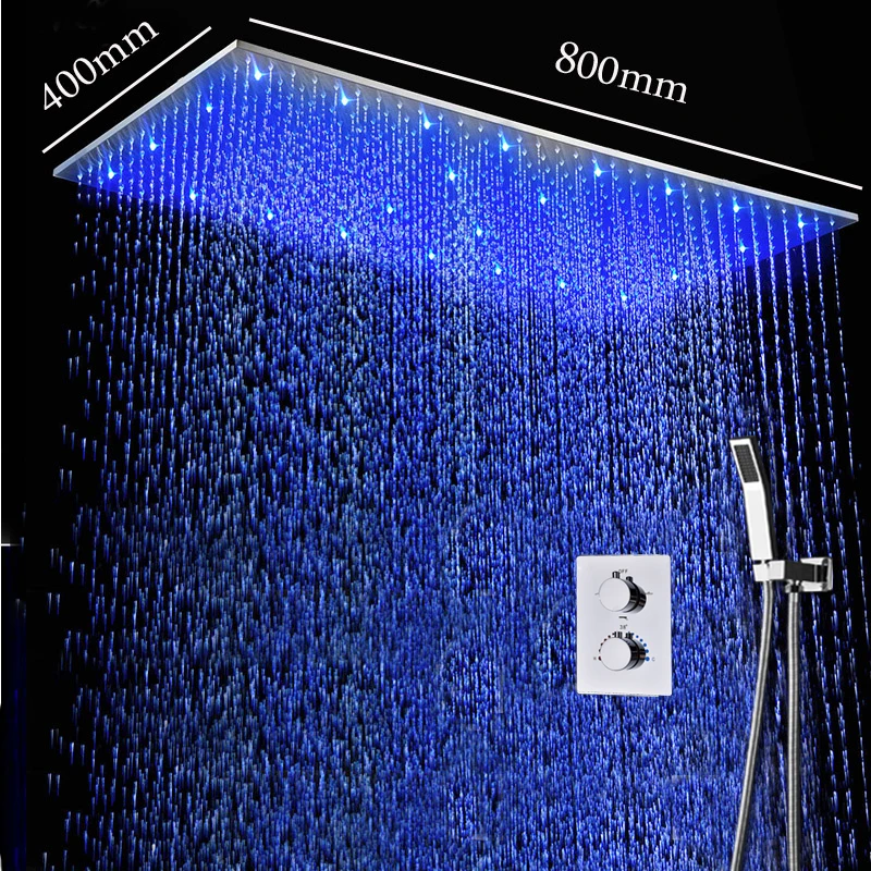 

Набор аксессуаров для душа для ванной комнаты 400*800 мм, Потолочная термостатическая Большая душевая панель Rainall, светодиодсветодиодный накл...