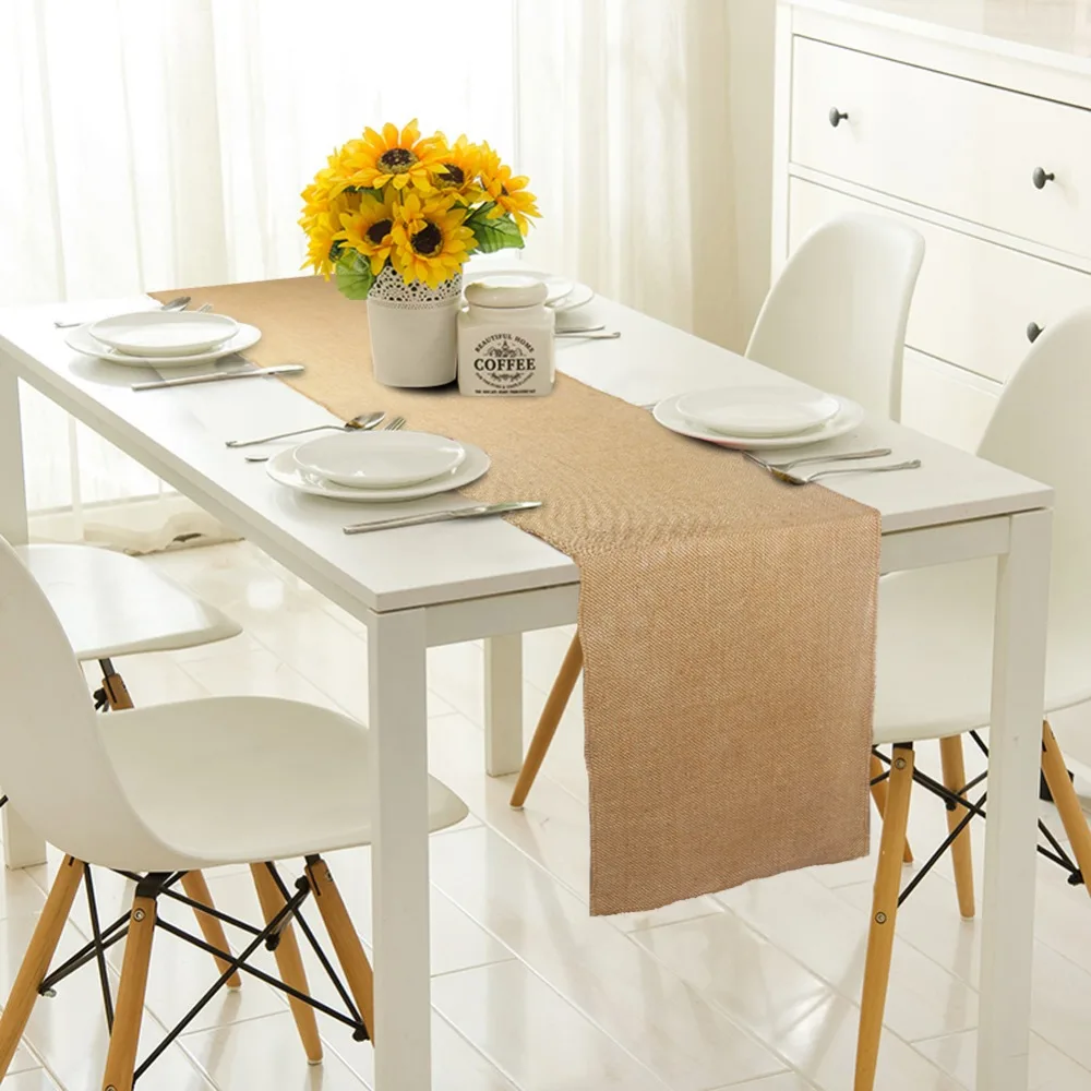 Теплая скатерть из натурального джута для свадебных торжеств с мешковиной