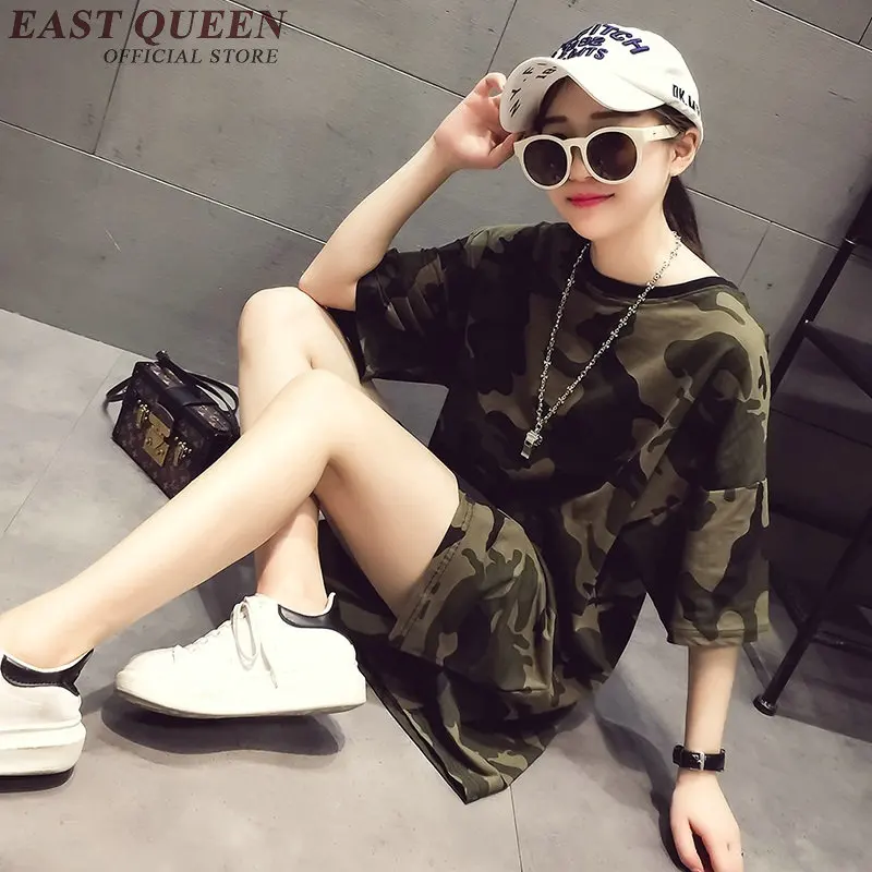 2018 летняя рубашка большого размера Женская длинная камуфляжная женская футболка