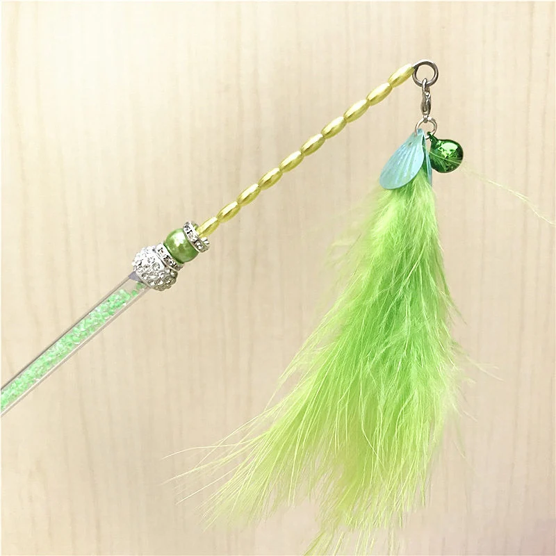Green Горячая Распродажа, игрушки для кошек, забавные игрушки для кошек, прорезыватель, палочка, красочное перо, Прорезыватель для кошек, Интерактивная палочка, Забавный котенок, игрушки для домашних животных, 1 шт - Цвет: Green