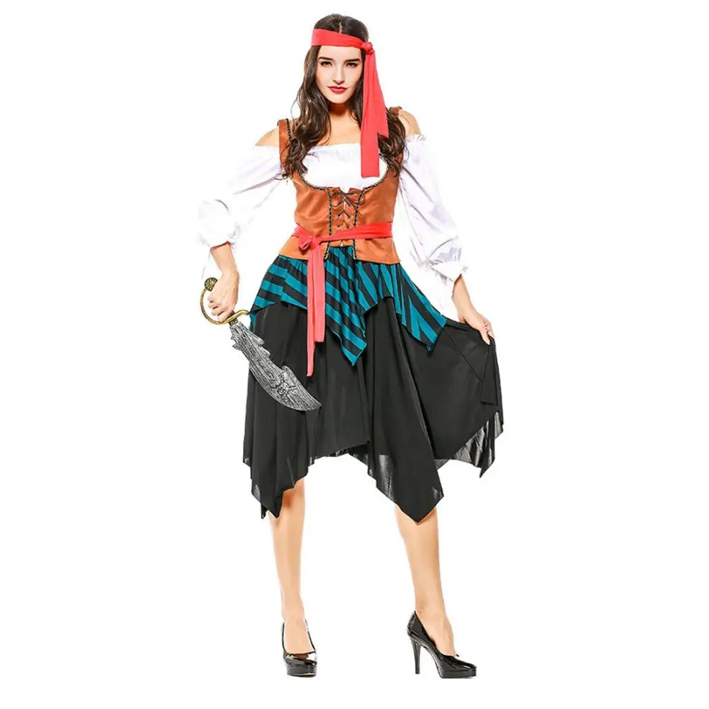 Производительность Театральный Костюм в полоску Pirate экипажа Хэллоуин для