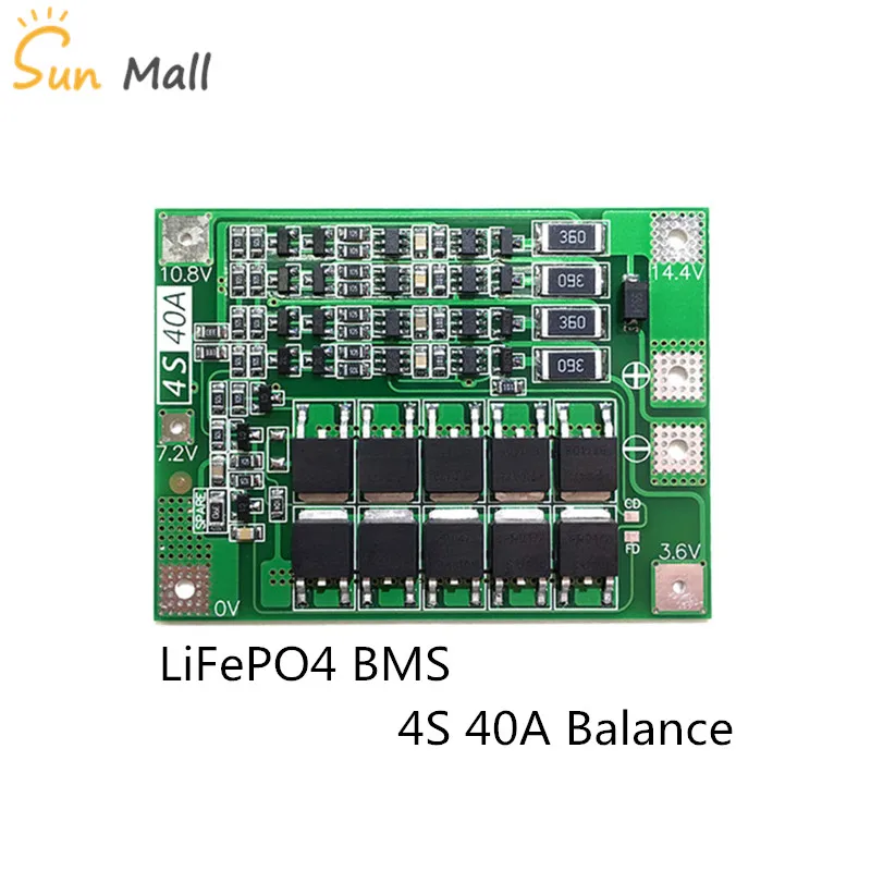 Золотой 4S 40A 12,8 V 14,4 V 18650 LiFePO4 BMS/литиевая железная плата защиты батареи с выравниванием старта сверла стандарт/баланс - Цвет: Золотой
